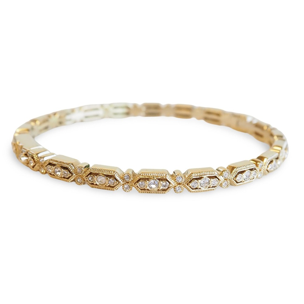 Vintage Monet Gold Tone Clear Rhinestone Crystal Link Bracelet Art Deco Style